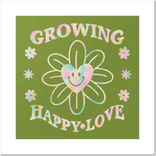 Flower Heart Retro 70s Tie Dye Rainbow Happy Love Posters and Art